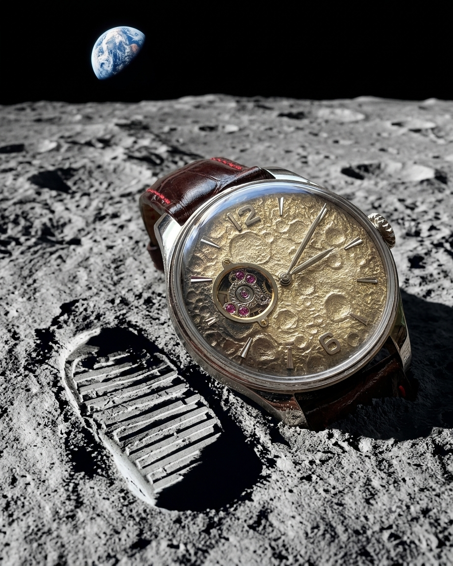 APOLLO 11 "LUNAR SURFACE" Cal.2609 〜アポロ11号着陸記念 手彫りムーンクレーターダイアル / 2609手巻きムーブメント搭載〜